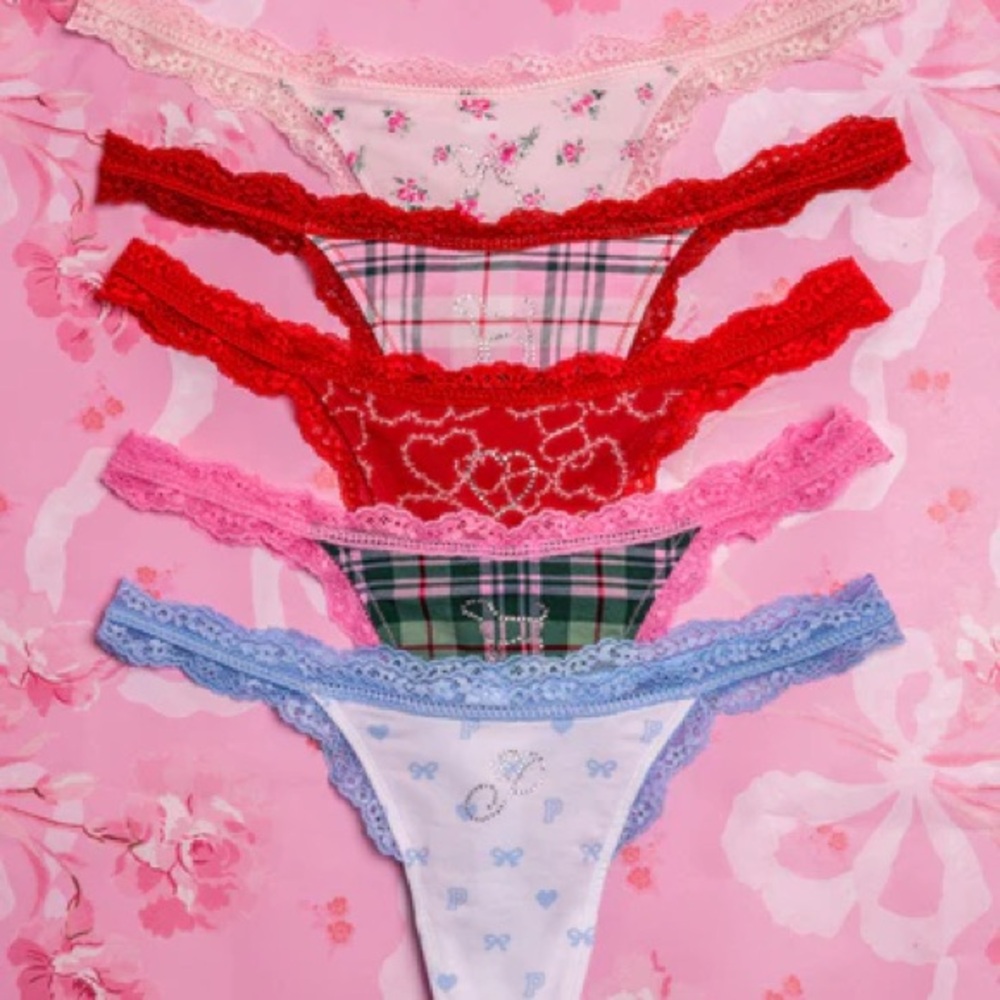 PINK x Loveshackfancy 5 Lace Trim Thongs